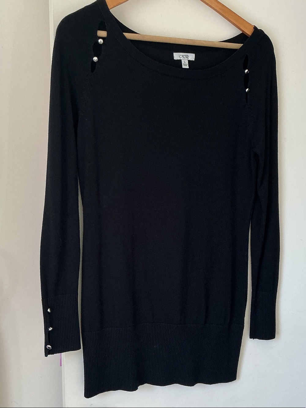 CACHÉ Black Long Sleeve Sweater with Shoulder Cutouts